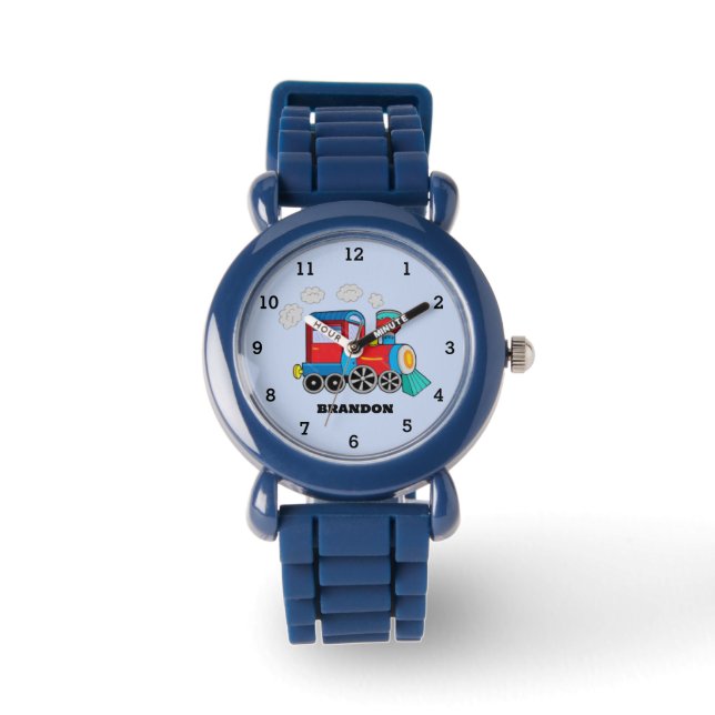 Montre Enfants Train Boys Blue Custom Name (Recto)