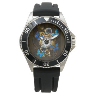 Montre Engrenages à vapeur et papillons bleus