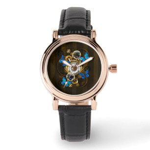 Montre Engrenages à vapeur et papillons bleus