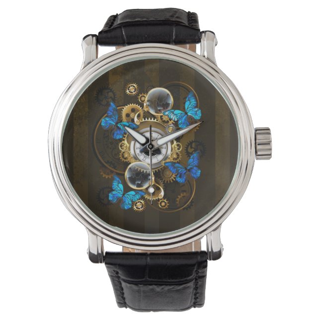 Montre Engrenages à vapeur et papillons bleus (devant)