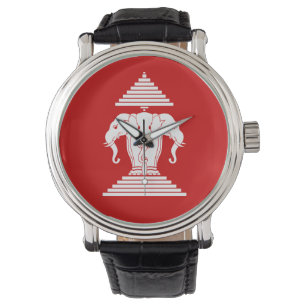 Montre Erawan Trois éléphant en tête Lao / Laos Drapeau
