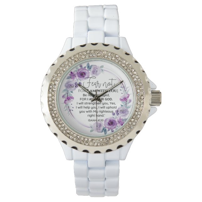 Montre Esaïe 41:10 Crainte non violet Écriture florale (devant)