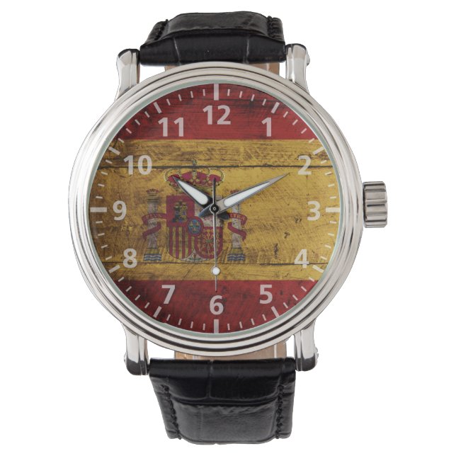 Montre Espagne Drapeau sur le vieux grain de bois (devant)
