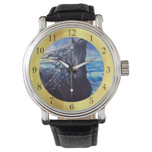Montre Étalon noir du cheval friésien à l'horloge océ