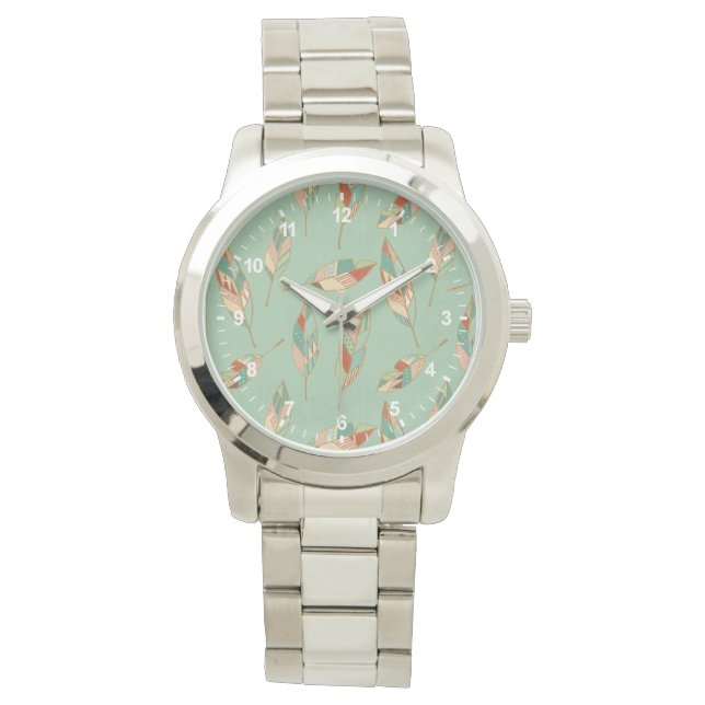 Montre Étape Geo Sud-Ouest | Motif de plumes vertes (devant)