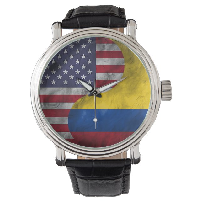 Montre Etats-Unis et Colombie Double Drapeau Yin Yang Cad (devant)