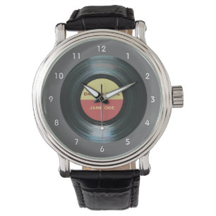 Montre Étiquette noir de disque de musique de vinyle