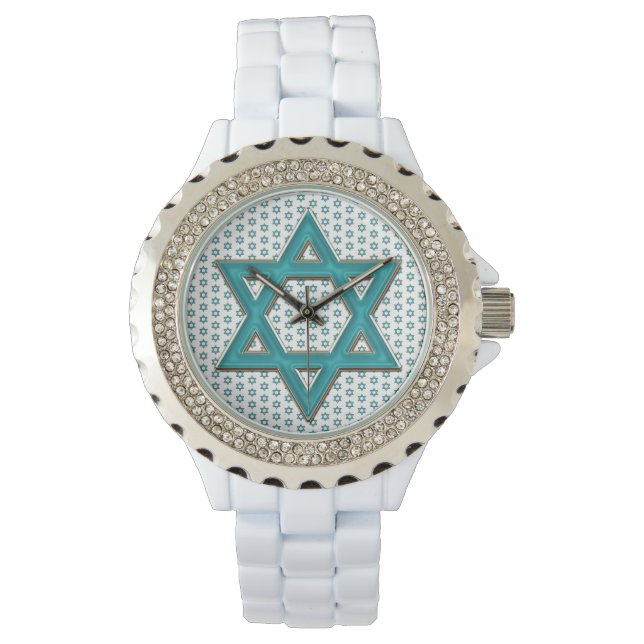 Montre Étoile bleue métallique de David (devant)