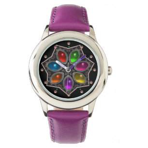 Montre ÉTOILE BRILLANTE AVEC PIERRES COLORÉES, Violet