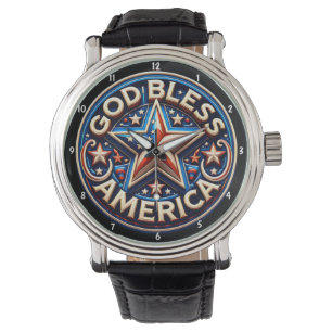 Montre Étoile patriotique avec texte 'Dieu Bénisse l'Amér