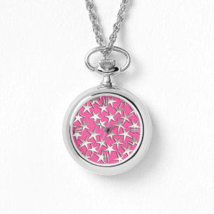 Montre Étoiles d'argent sur fuchsia rose