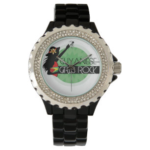Montre eWatch de fausse pierre de noir de fille de la