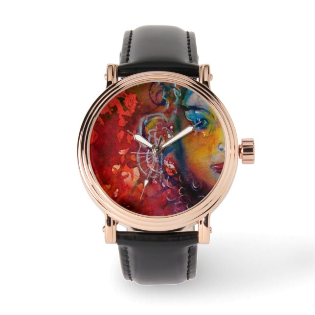 Montre EXCALIBUR Arthurien Légende Aquarelle rouge (Recto)