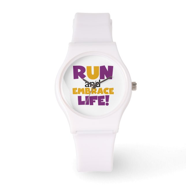 Montre Exécuter Embrasser la vie violet jaune (Recto)