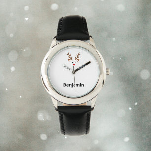 Montre Face de renne mignonne avec nom de noeud rouge