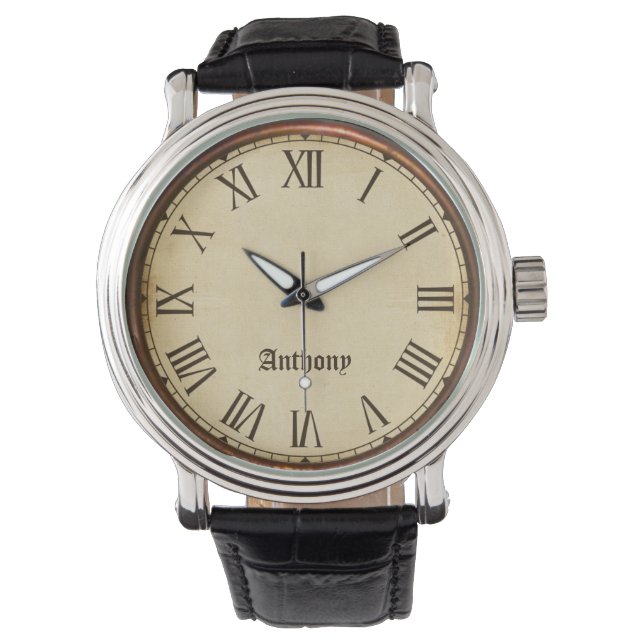 Montre Face d'horloge romaine personnalisée avec nom (devant)