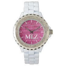 Faire Personnaliser Monogramme Hot rose Faux Croco