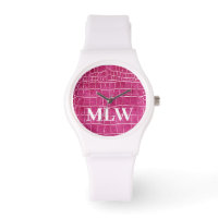Faire Personnaliser Monogramme Hot rose Faux Croco