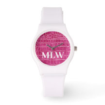 Faire Personnaliser Monogramme Hot rose Faux Croco