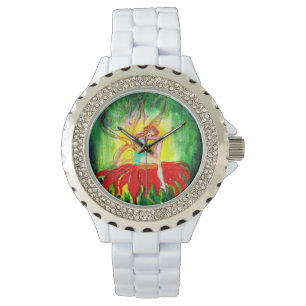 MONTRE FAIRY RÊVER SUR UNE FLEURS ROUGE