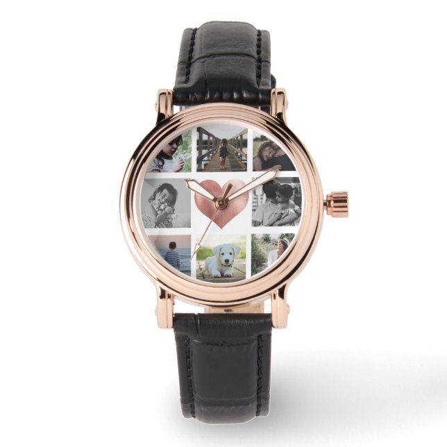 Montre Famille Photo Collage Rose Gold Heart Keepsaké Chi (Recto)