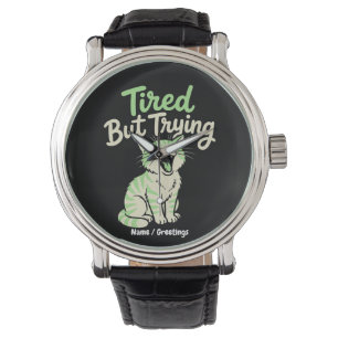 Montre Fatigué Mais Essayer Drôle Chat Bâillant Mignon Re