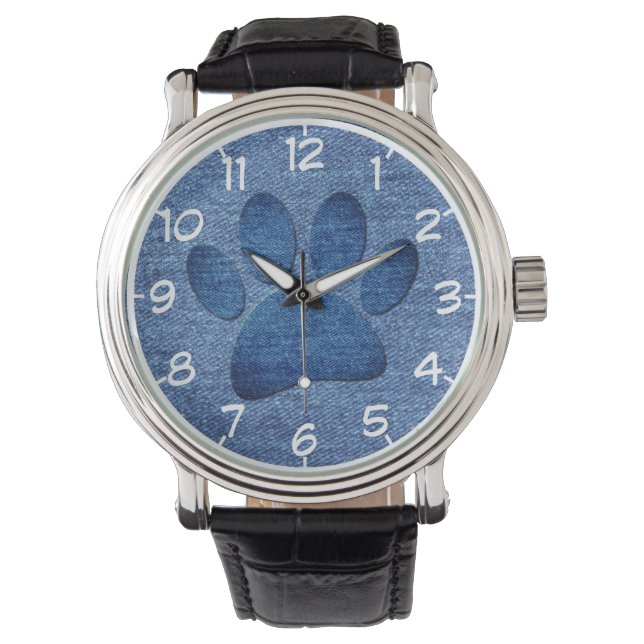 Montre Faux Denim Jeans Empreinte de patte de chien (devant)