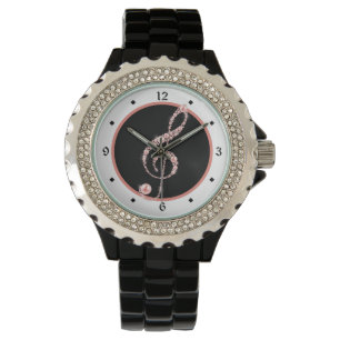 Montre Faux Pink Pearl Treble Clef Music
