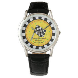 Montre Félicitations Nom Personnaliser À damiers Drapeau