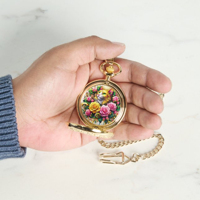 Montre Feline au milieu d'une floraison vibrante (main)