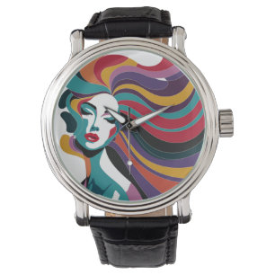 Montre Femme Abstraite colorée aux cheveux gonflables
