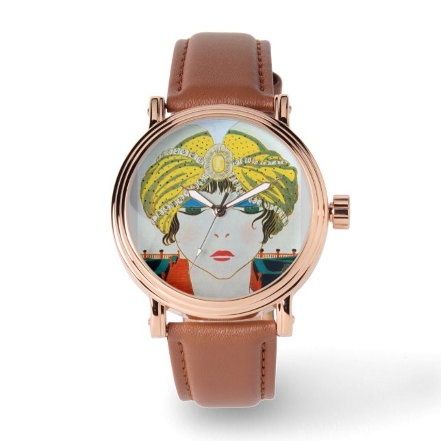 Montre FEMME AVEC TURBAN JAUNE ORIENTAL / Mode Beauté (Recto)