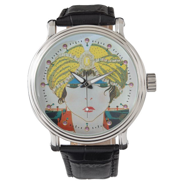 Montre FEMME AVEC TURBAN JAUNE ORIENTAL / Mode Beauté (devant)