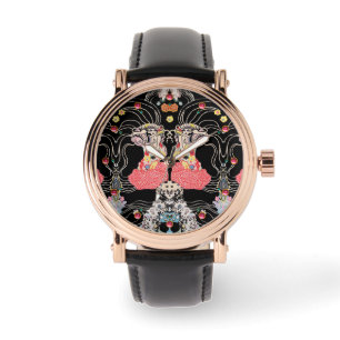 Montre FEMME, CENTAUR FLORAL Rouge Noir Blanc Motif Klimt