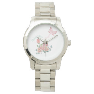 Montre Femme de luxe Watch, Rose sauvage et papillon
