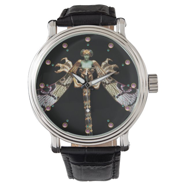 MONTRE FEMME DRAGONFLY AVEC DES GEMMES ROSES (devant)