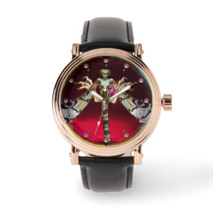 Montre FEMME DRAGONFLY AVEC GEMSTONES ROSES BURMANDE Roug