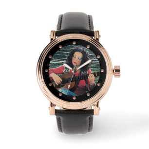 Montre Femme Jouant De La Musique Avec Guitare Acoustique