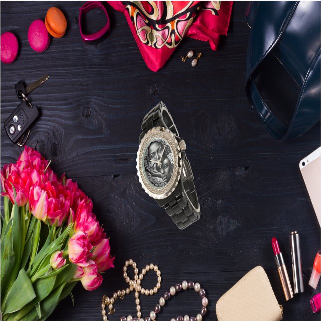 Montre Femmes afro-américaines Abstraites noires et blanc (Créateur téléchargé)