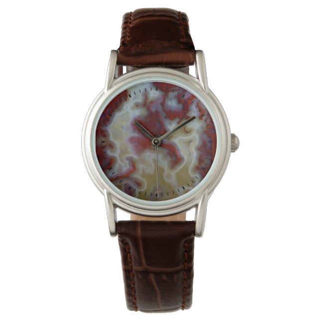 Montre Fermer la dalle d'agate de la mousse rouge (devant)
