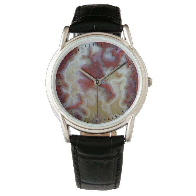 Montre Fermer la dalle d'agate de la mousse rouge (devant)