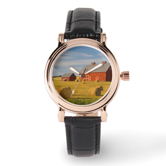 Montre Fermes | Barres rouges près de balles de foin (Recto)