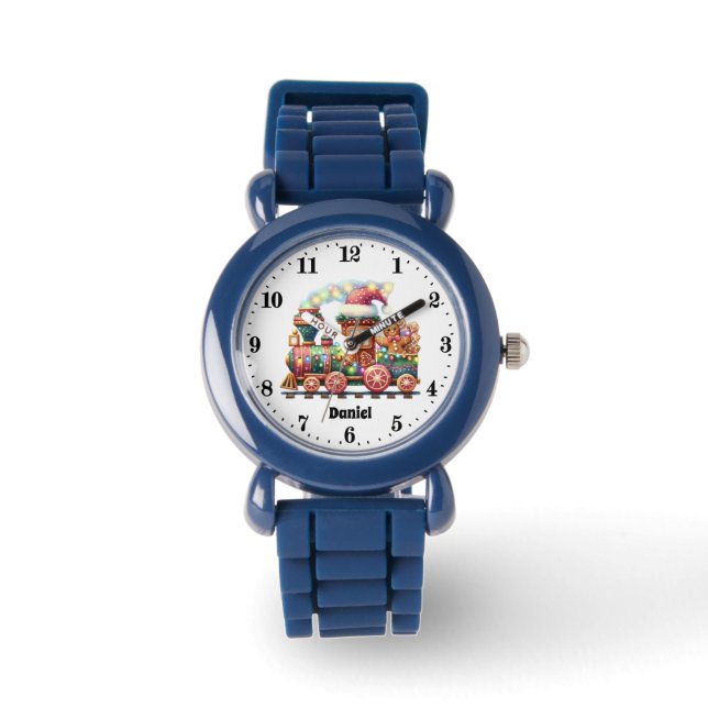 Montre Festive garçons gingerpain train ajouter nom (Recto)