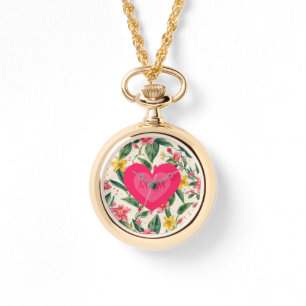 Montre Fête des Mères, Motif Cœur et Fleurs Roses