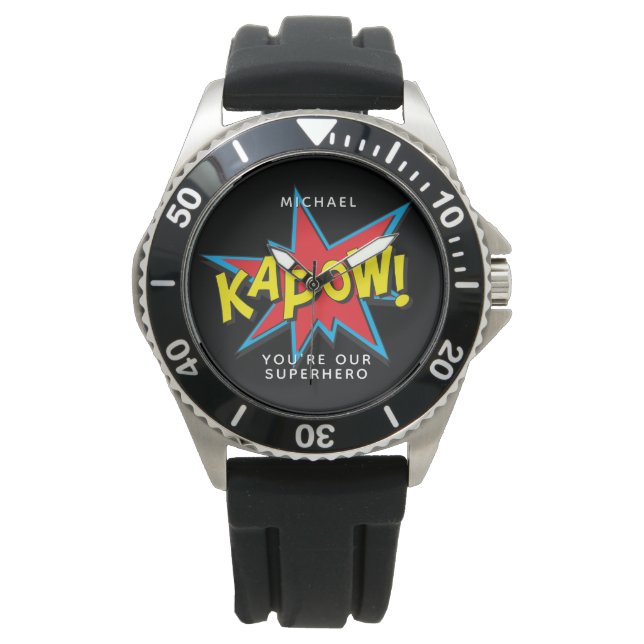 Montre Fête des pères Superhero Comic Nom personnalisé (devant)