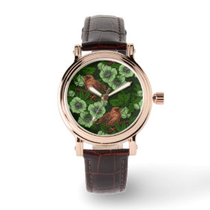 Montre Feu et hellebore sur vert foncé