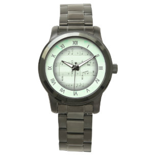 Montre Feuille classique verte Musique Numéros romains