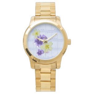 Montre Feuille de fleurs violettes et jaunes Musique Gold