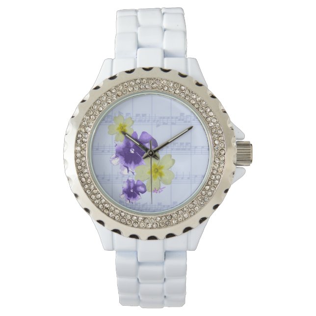 Montre Feuille de fleurs violettes et jaunes Regarder la  (devant)