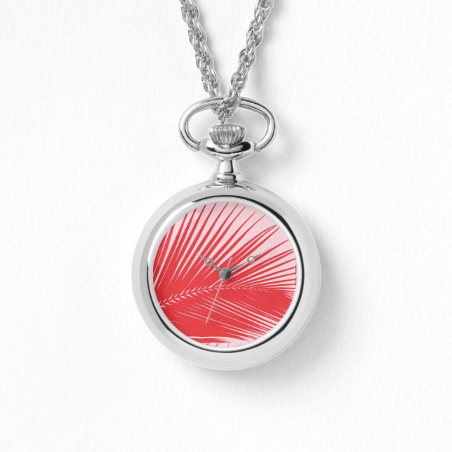 Montre Feuille de palme - Corail et coquille rose (Recto)